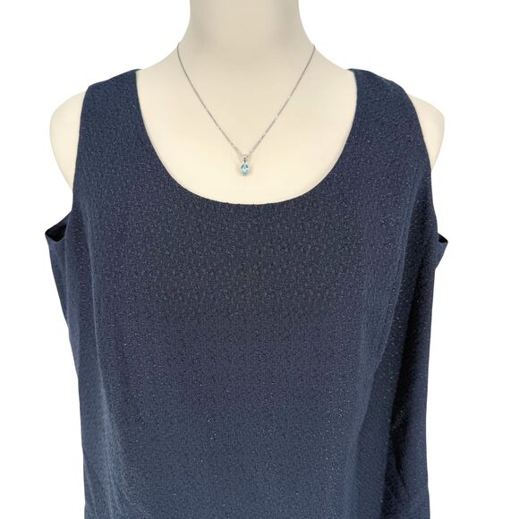 VTG Talbots Shell Tank Top 12W PETITE Navy Blue Shimmer Evening Lined Side Zip - Picture 3 of 15